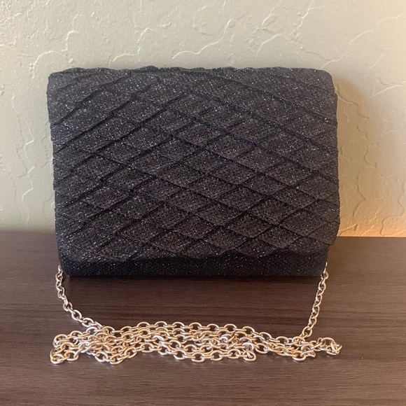 Gunne Sax Jessica‎ McClintock Black Shinmer Evening Formal Cocktail Clutch Purse - Picture 4 of 10